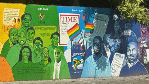 Mural of gay pride history timeline.