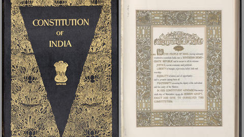 Cover image and opening preamble of Indian Constitution