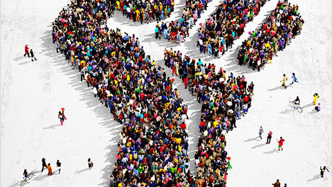 Image of raised fist made of people
