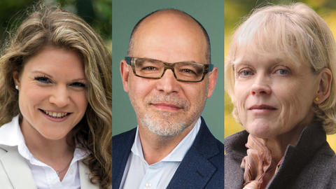 Collage of the three guest speakers: Annette Idler, Fredrik Logevall, and Jytte Klausen