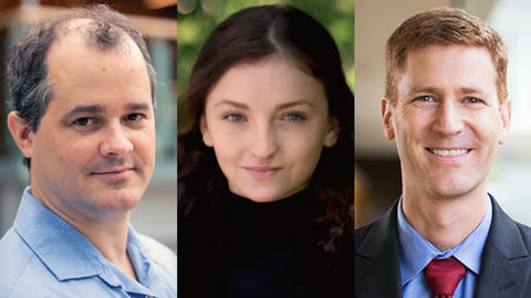 Headshots of Dustin Tingley, Jeff Colgan, and Aleksandra Conevska