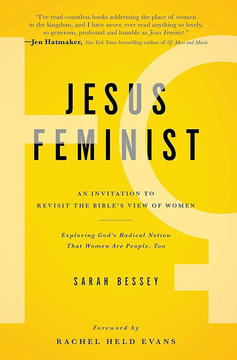 Book cover for Jesus Feminist against a yellow background.