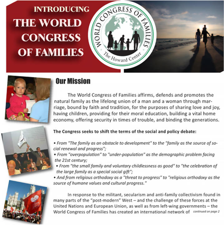 Screenshot of a brochure titled "Introducing the World Congress of Families."