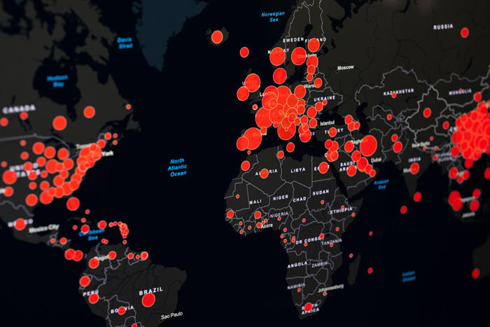 Stock image of coronavirus map of countries across the globe