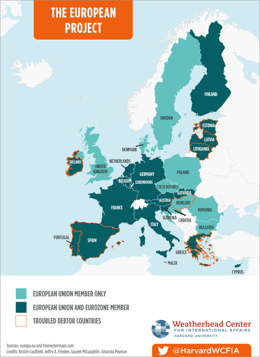 Map of the European Union and Eurozone Countries