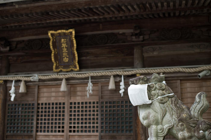 Matsudaira Toshogu shrine, with a mask on it, in Okazaki city, Aichi prefecture.