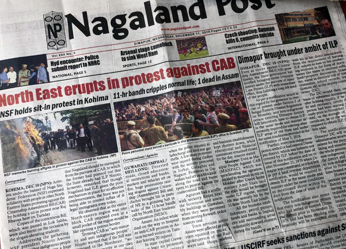 Image of the front page of the Nagaland Post on 12-11-2019