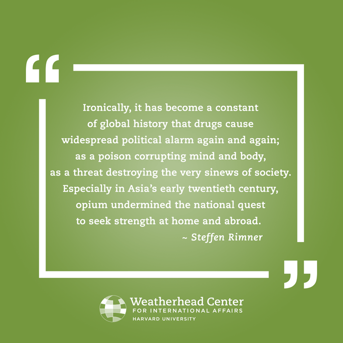 Quotation by Steffen Rimner on the dangers of opium trade