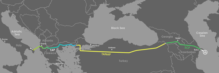 Black and white map of Southern Gas Corridor